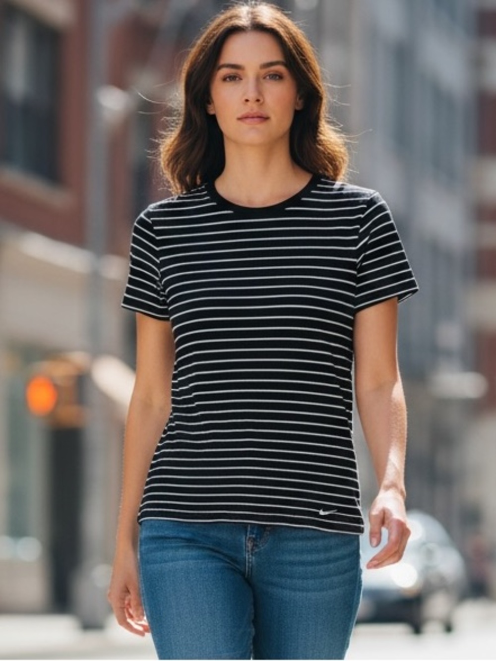 Nike Medium Shirt Black White Stripes Tee Athletic Department Embroidered